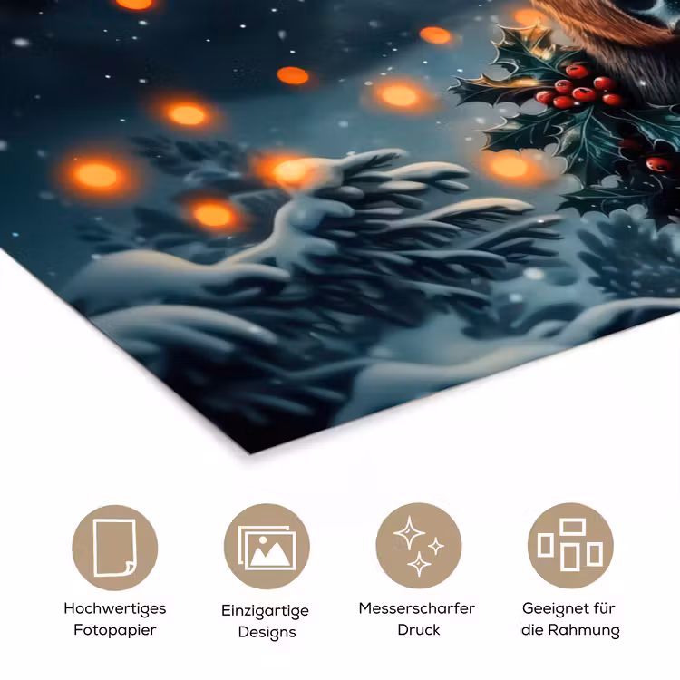 Hert - Kerst - Winter - Sneeuw - Kerstkrans poster papier klein -tcloseup_DE