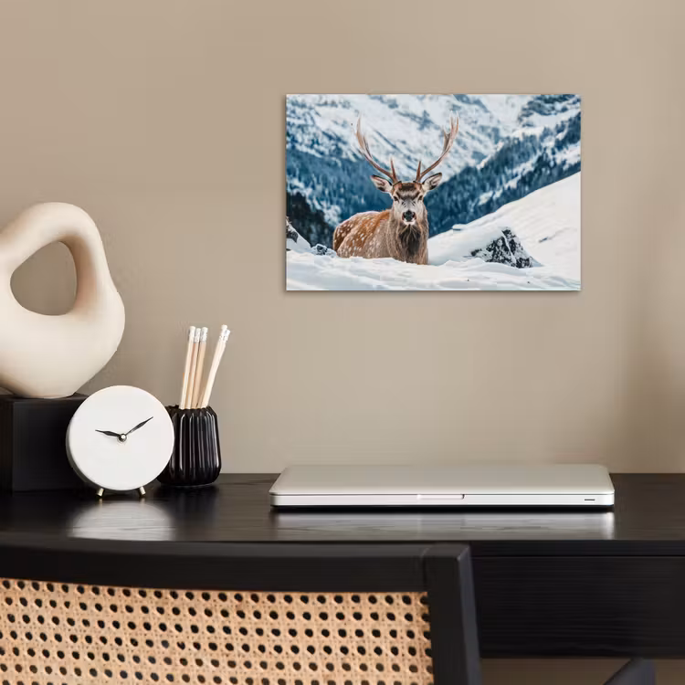 Hert - Landschap - Winter - Natuur - Dieren - Bergen poster papier klein -sfeer1