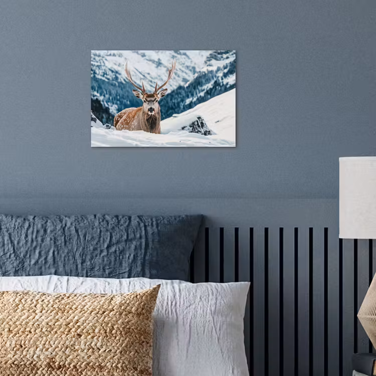 Hert - Landschap - Winter - Natuur - Dieren - Bergen poster papier klein -sfeer2