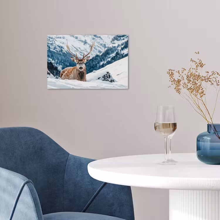 Hert - Landschap - Winter - Natuur - Dieren - Bergen poster papier klein -sfeer3