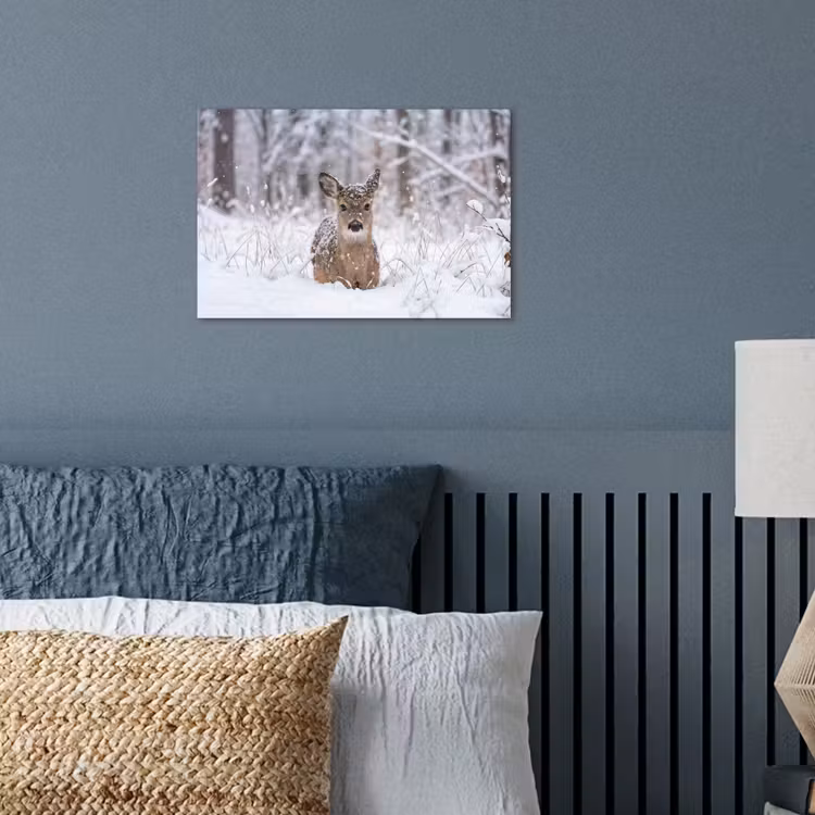 Hert - Sneeuw - Bos - Dieren - Vertederend poster papier klein -sfeer2