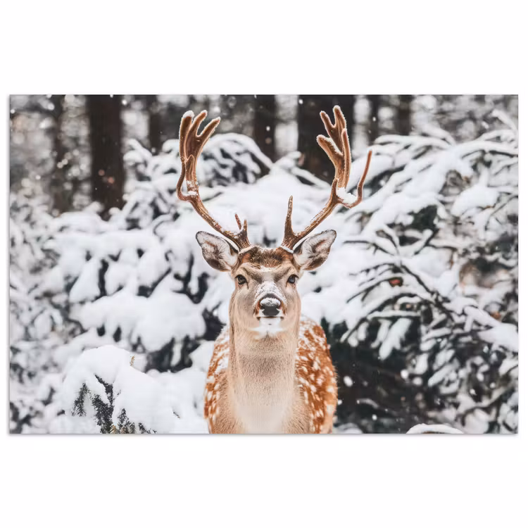 Hert - Sneeuw - Winter - Bos - Dieren poster papier klein -3d