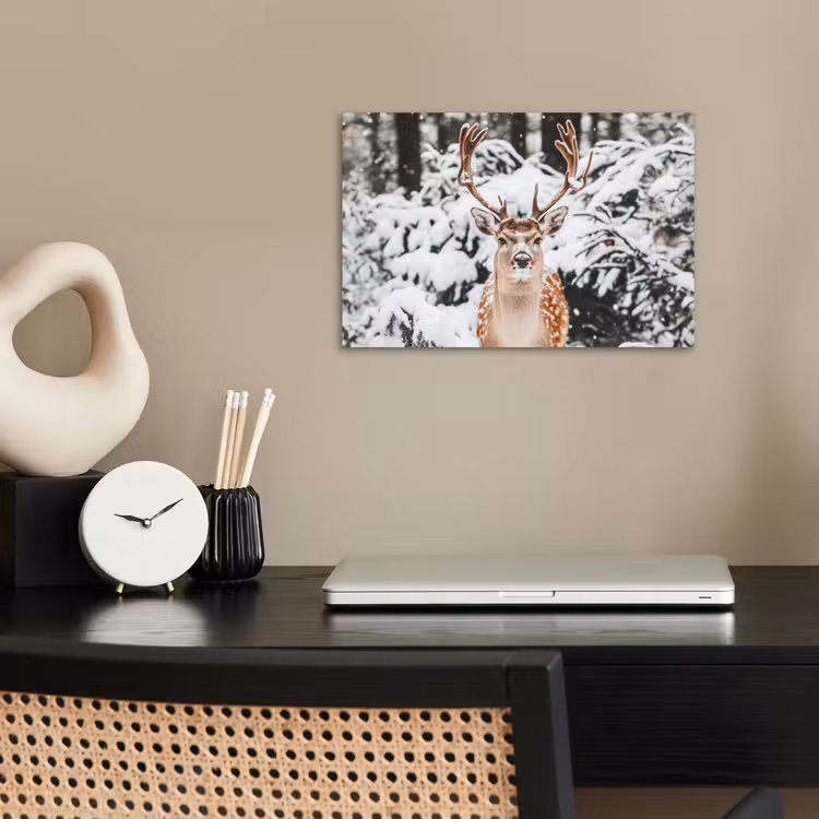 Hert - Sneeuw - Winter - Bos - Dieren poster papier klein -sfeer1