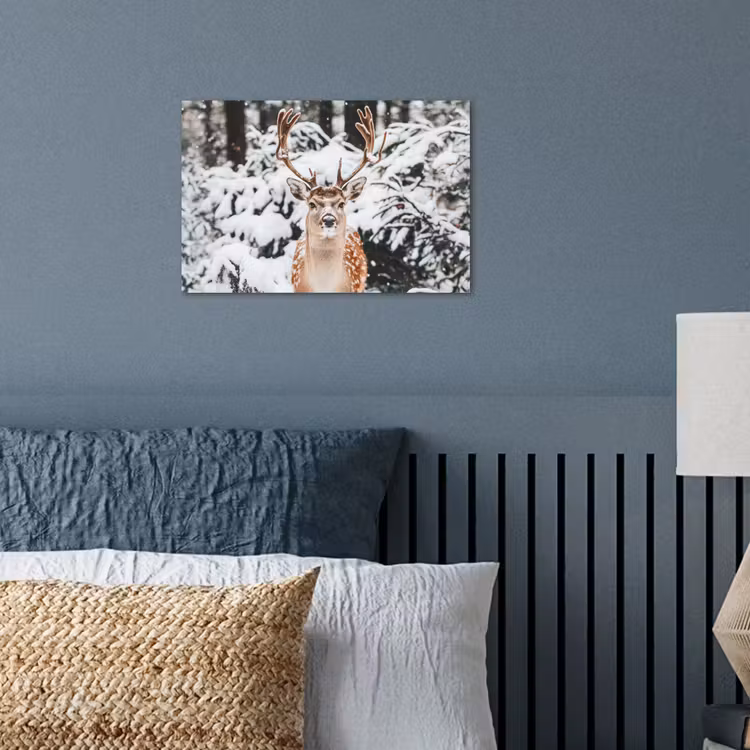 Hert - Sneeuw - Winter - Bos - Dieren poster papier klein -sfeer2