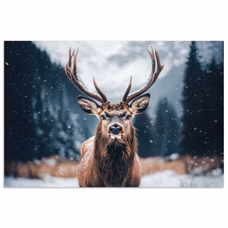 Hert - Dieren - Landschap - Winter - Sneeuw poster papier klein -3d
