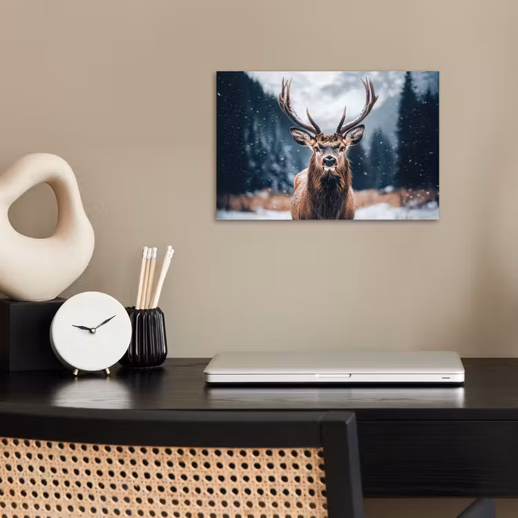 Hert - Dieren - Landschap - Winter - Sneeuw poster papier klein -sfeer1