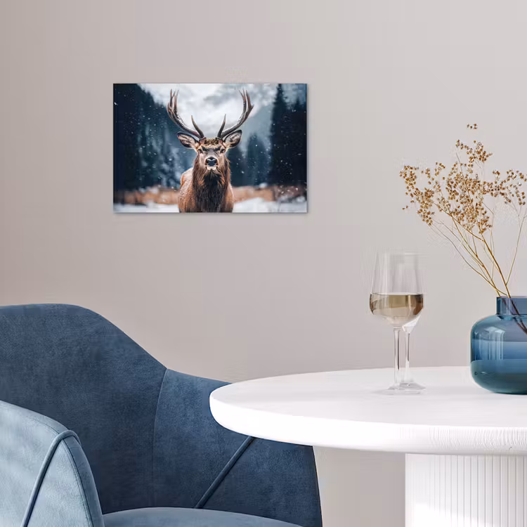 Hert - Dieren - Landschap - Winter - Sneeuw poster papier klein -sfeer3