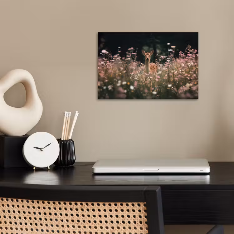 Hert - Wilde bloemen - Bos poster papier klein -sfeer1