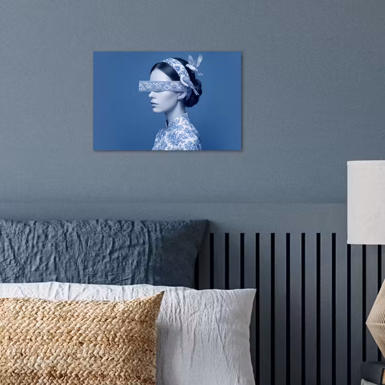 Portret - Klassiek - Wit - Blauw poster papier klein -sfeer2