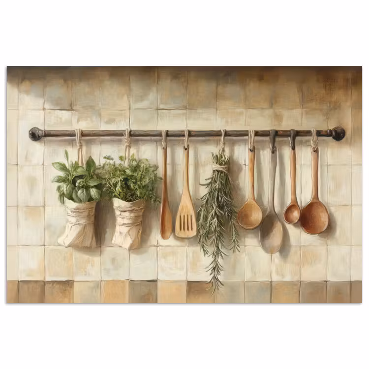 Hout - Keukengerei - Stilleven - Tegels poster papier klein -3d