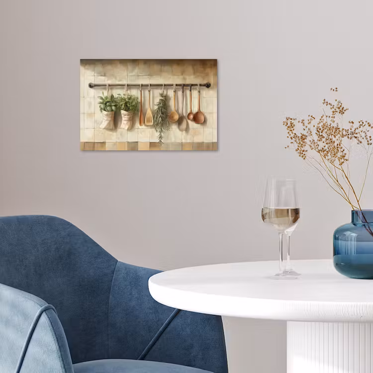 Hout - Keukengerei - Stilleven - Tegels poster papier klein -sfeer3