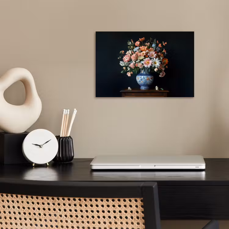 Hout - Vaas - Kleuren - Bloemen poster papier klein -sfeer1