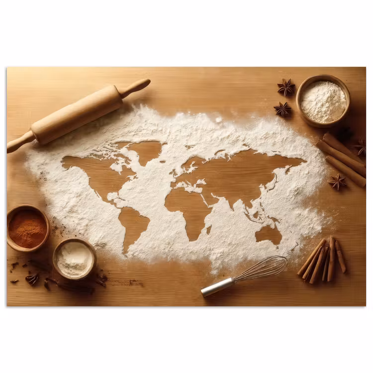 Hout - Wereldkaart - Bakken - Keuken poster papier klein -3d