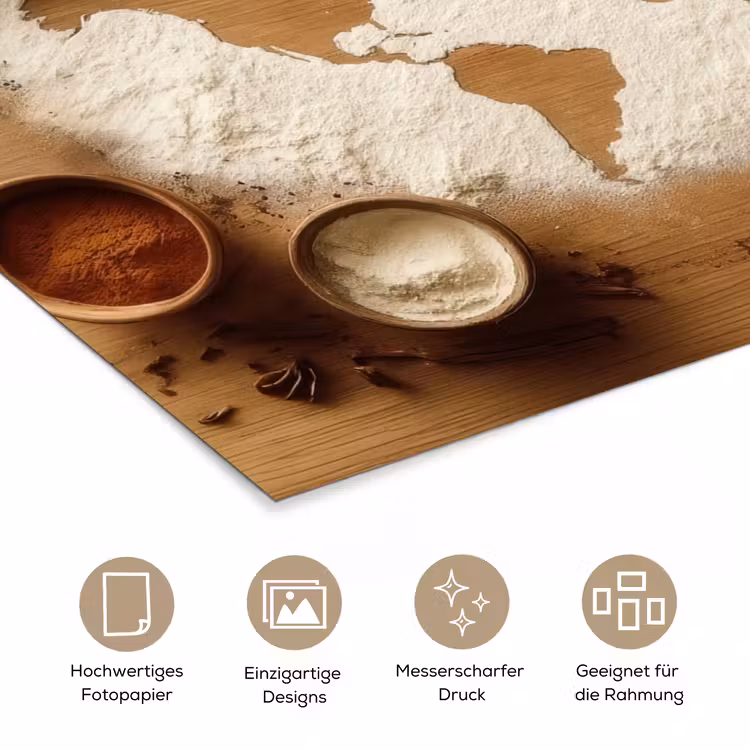 Hout - Wereldkaart - Bakken - Keuken poster papier klein -tcloseup_DE