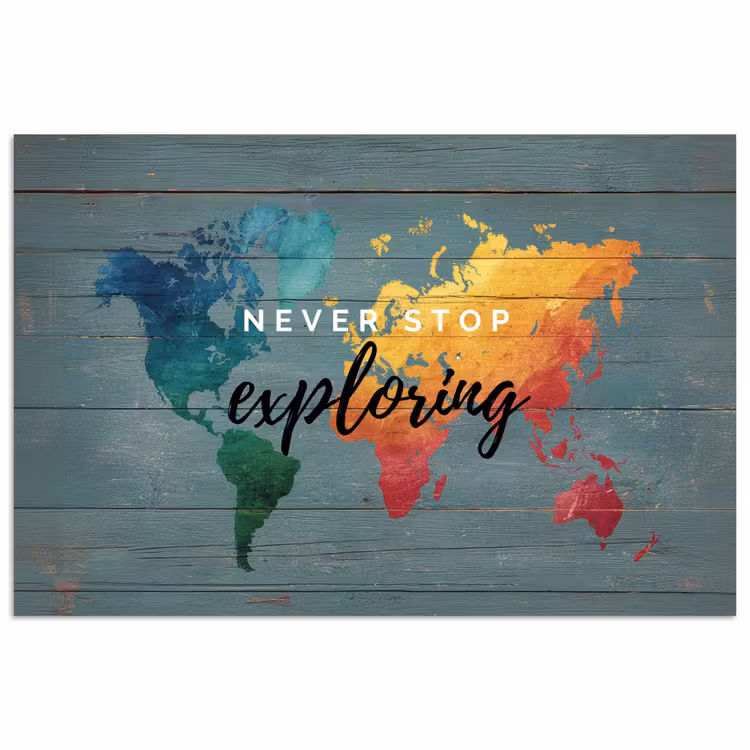 Hout - Wereldkaart - Regenboog - Exploring poster papier klein -3d