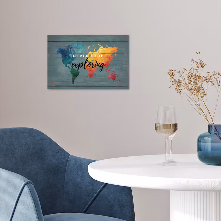 Hout - Wereldkaart - Regenboog - Exploring poster papier klein -sfeer3