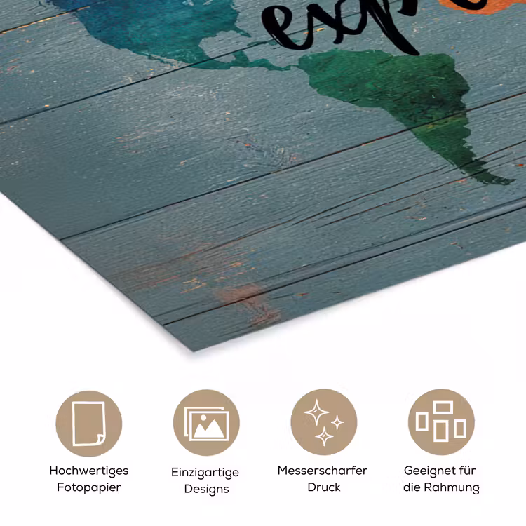 Hout - Wereldkaart - Regenboog - Exploring poster papier klein -tcloseup_DE