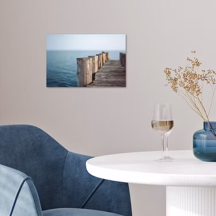 Houten steiger - Helderblauwe lucht poster papier klein -sfeer3