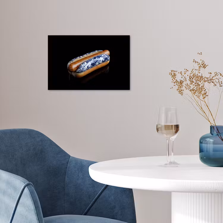 Hotdog - Porselein - Delfts blauw - Eten poster papier klein -sfeer3