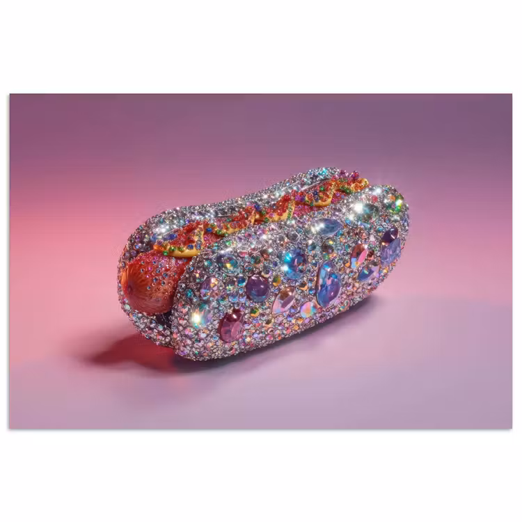 Hotdog - Steentjes - Glitters - Paars poster papier klein -3d