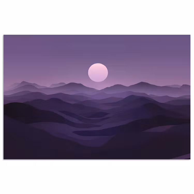 Heuvels - Paars - Mist - Zon poster papier klein -3d