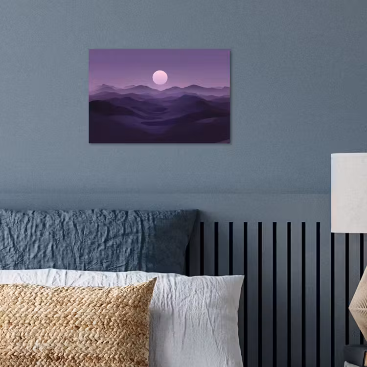 Heuvels - Paars - Mist - Zon poster papier klein -sfeer2