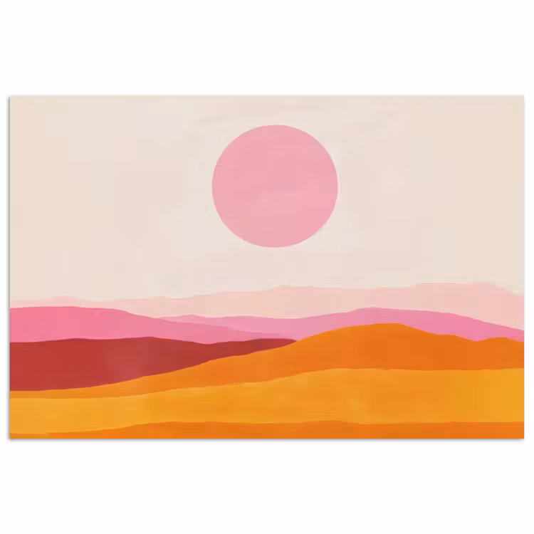 Heuvels - Oranje - Zon - Abstract poster papier klein -3d