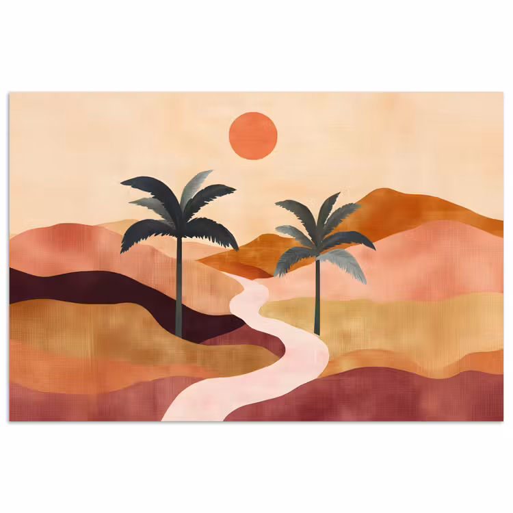 Heuvels - Palmbomen - Abstract poster papier klein -3d