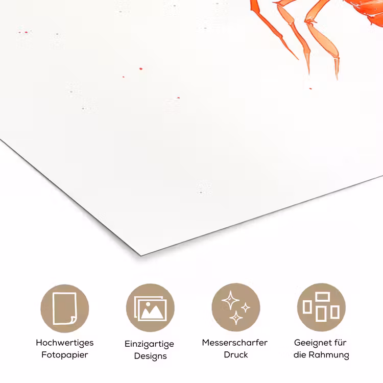 Kreeft - Waterverf - Aquarel - Oranje poster papier klein -tcloseup_DE