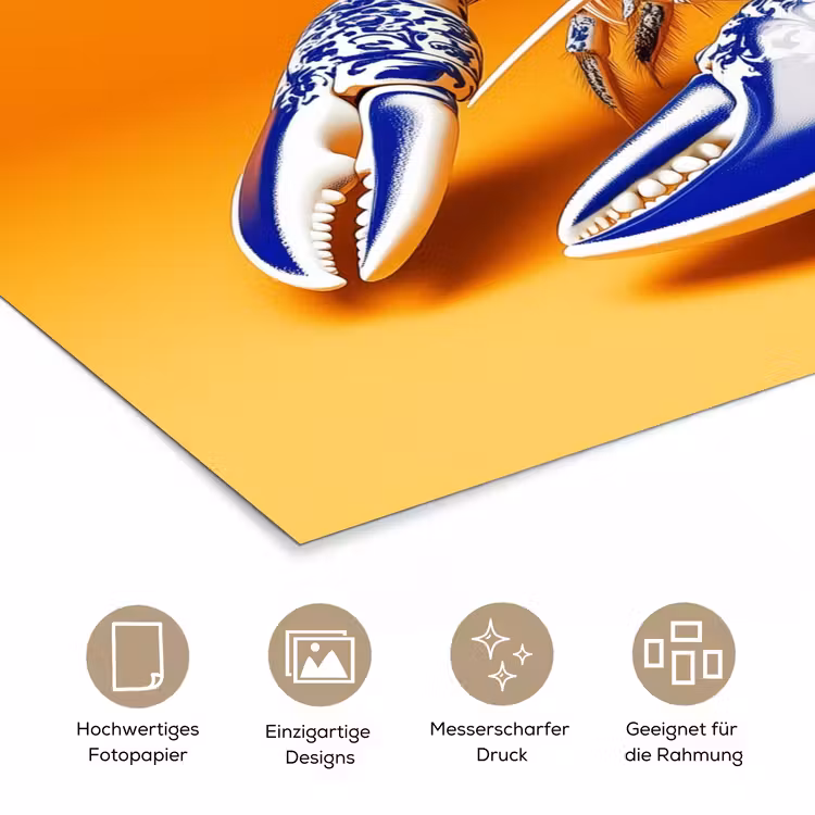 Kreeft - Delftsblauw - Schild - Stoer - Oranje poster papier klein -tcloseup_DE