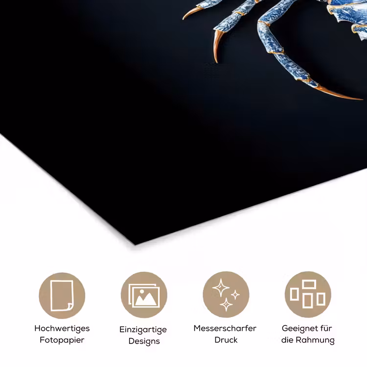 Kreeft - Delftsblauw - Schild - Stoer poster papier klein -tcloseup_DE