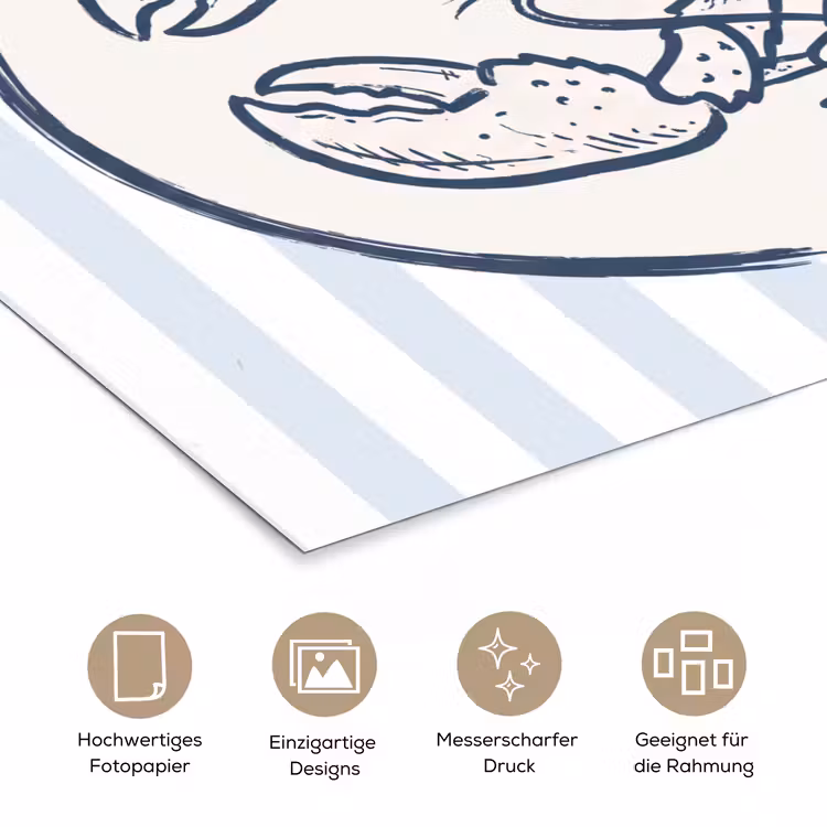 Kreeft - Illustratie - Liefde - Blauw - Decoratie poster papier klein -tcloseup_DE