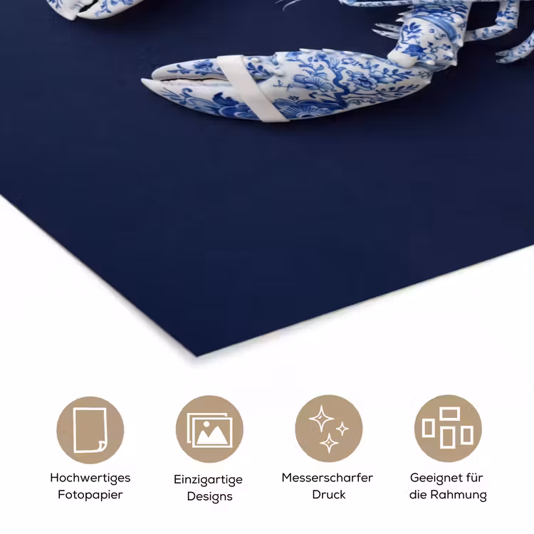 Kreeft - Porselein - Delfts - Blauw poster papier klein -tcloseup_DE