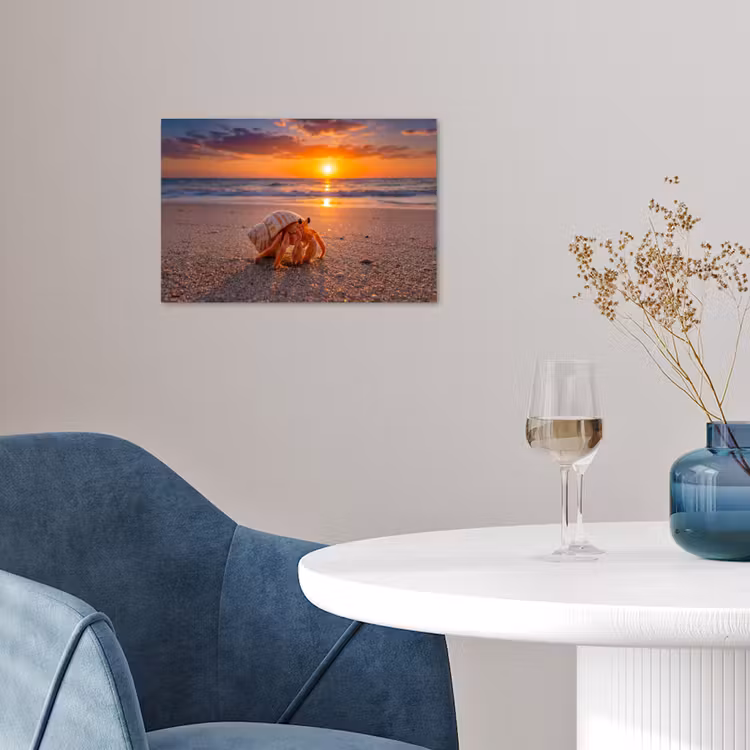 Kreeft - Strand - Natuur - Zonsondergang - Oranje poster papier klein -sfeer3