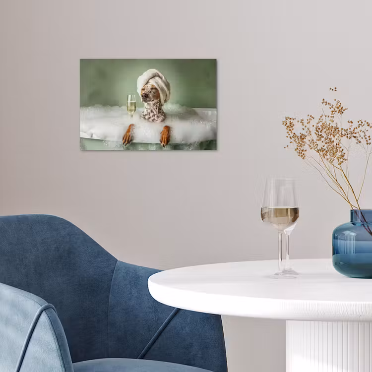 Hond - Bad - Champagne - Handdoek poster papier klein -sfeer3