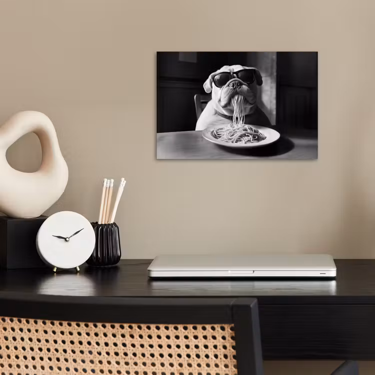 Hond - Bulldog - Pasta - Bril - Stoer - Dieren poster papier klein -sfeer1