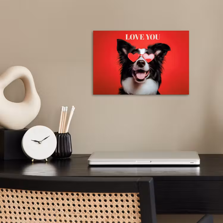 Hond - Hartjesbril - Loveyou - Rood poster papier klein -sfeer1