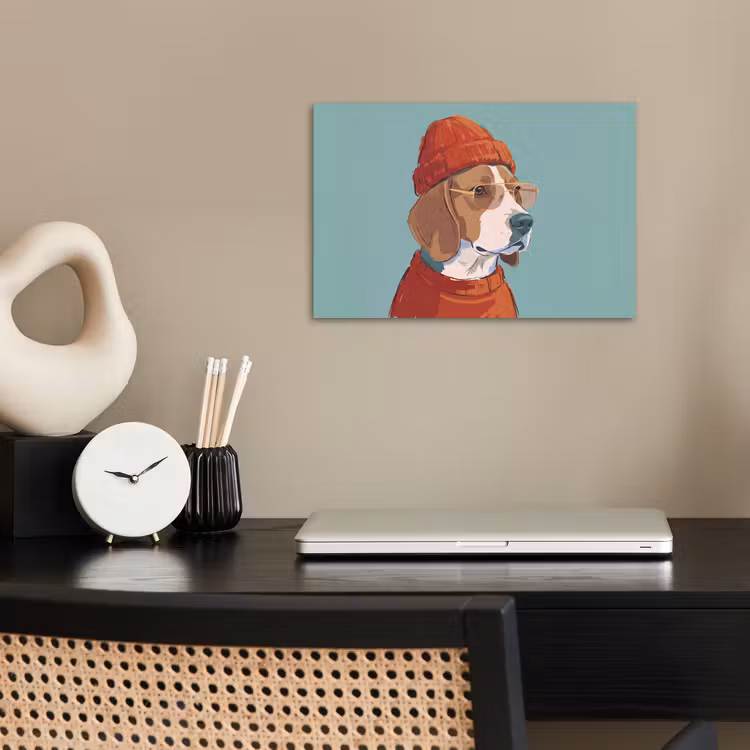 Hond - Beanie - Zonnebril - Dieren - Modern poster papier klein -sfeer1