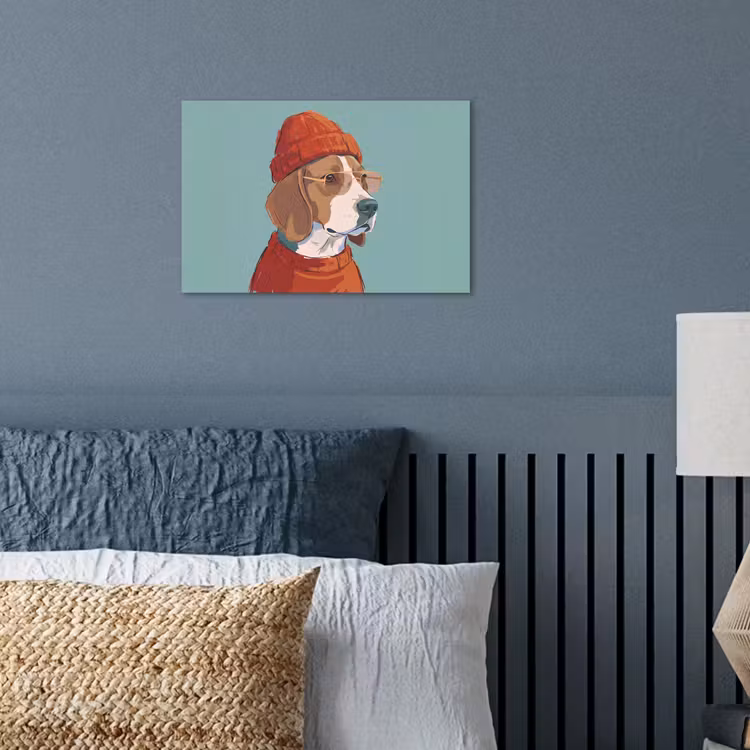 Hond - Beanie - Zonnebril - Dieren - Modern poster papier klein -sfeer2