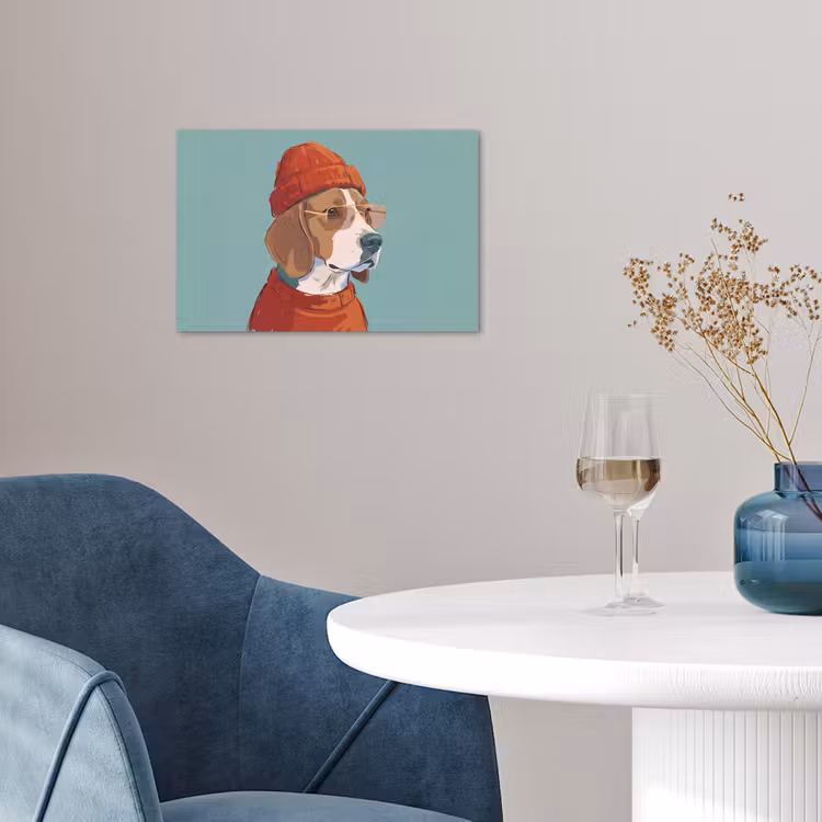 Hond - Beanie - Zonnebril - Dieren - Modern poster papier klein -sfeer3