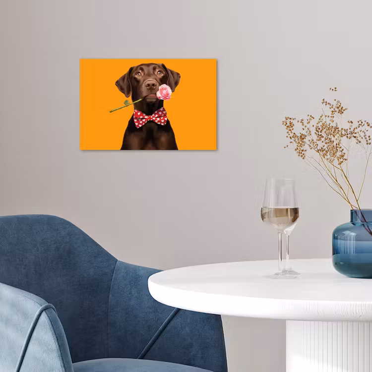 Hond - Oranje - Roos - Valentijn poster papier klein -sfeer3