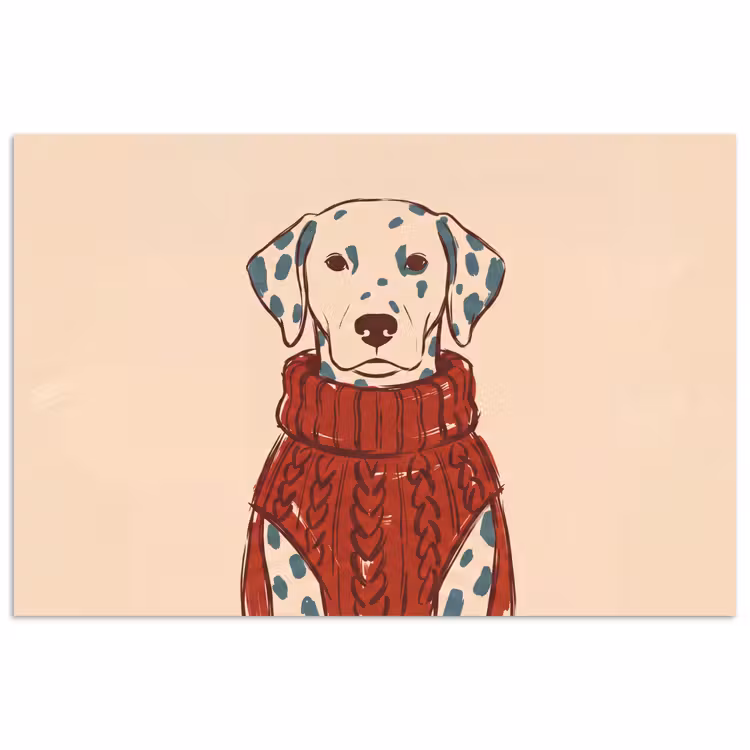 Hond - Trui - Winter - Dieren - Rood poster papier klein -3d