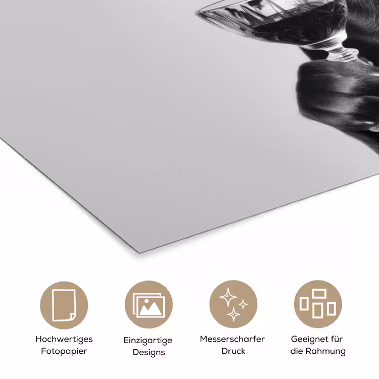Hond - Zwart - Wijnglas - Zonnebril poster papier klein -tcloseup_DE