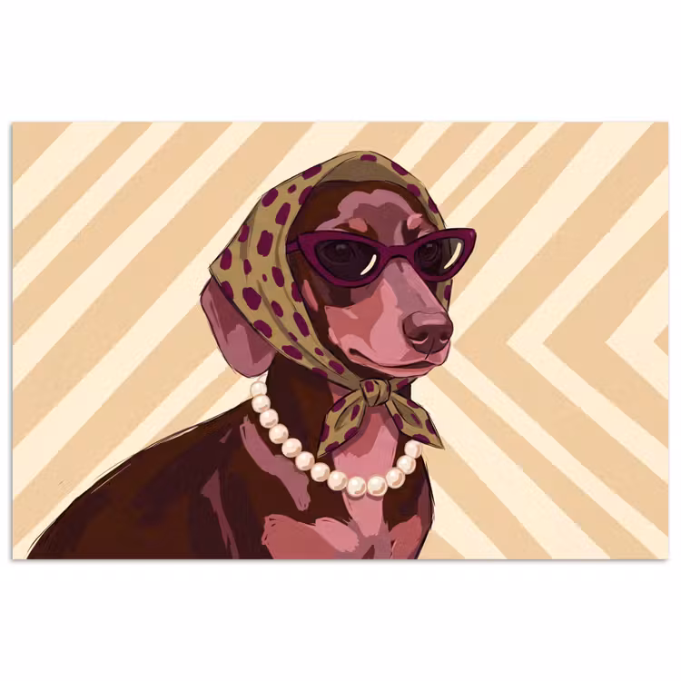 Hond - Zonnebril - Hoofddoek - Dieren - Modern poster papier klein -3d