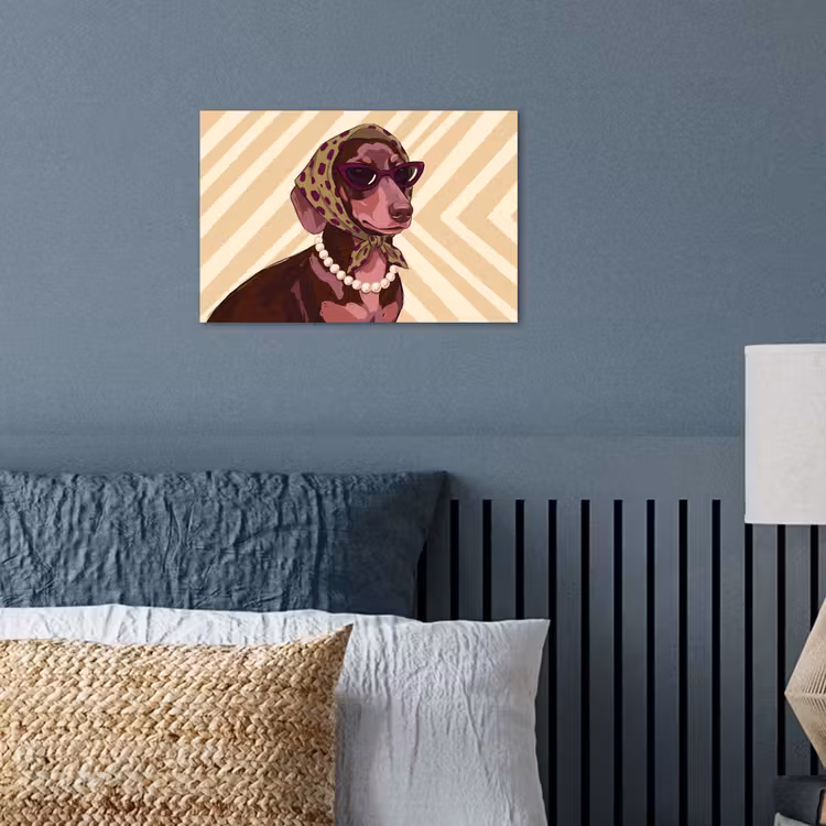 Hond - Zonnebril - Hoofddoek - Dieren - Modern poster papier klein -sfeer2