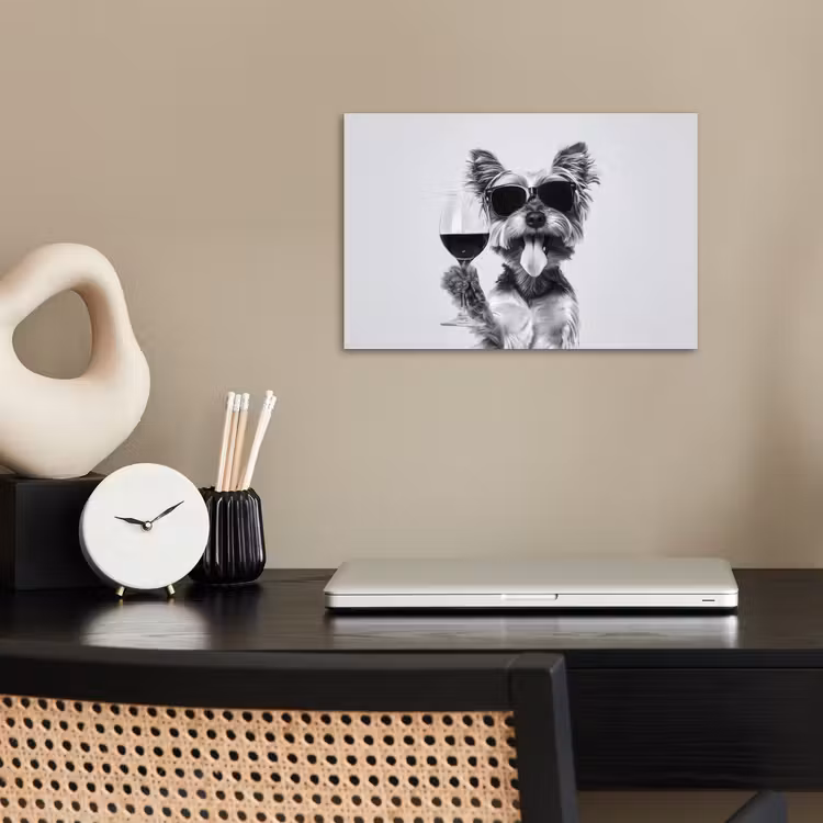 Hondje - Wijnglas - Zonnebril - Enthousiast poster papier klein -sfeer1