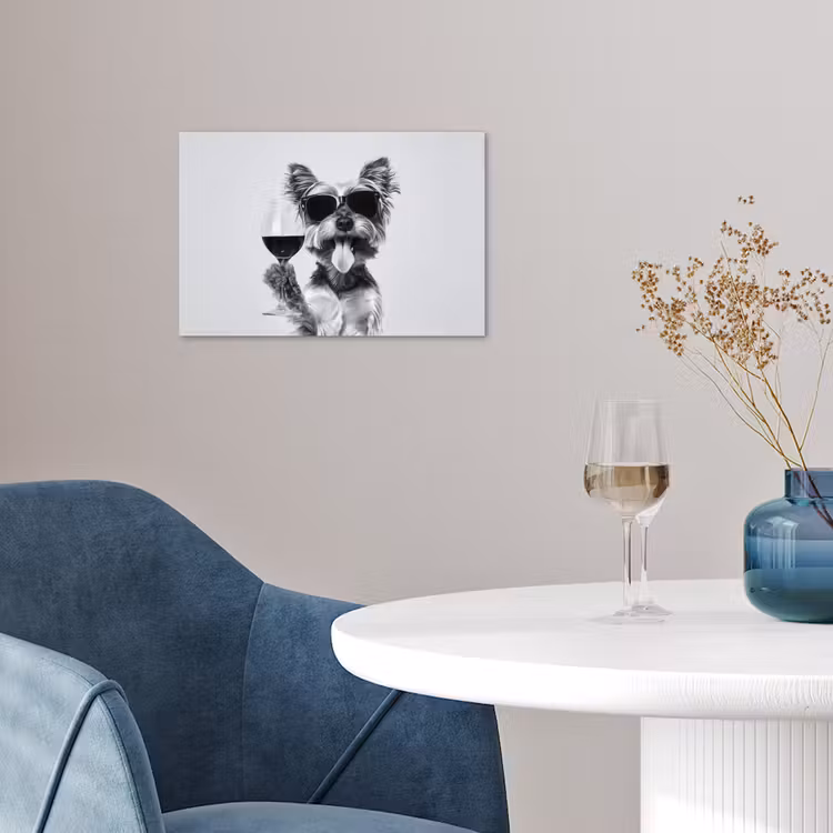 Hondje - Wijnglas - Zonnebril - Enthousiast poster papier klein -sfeer3