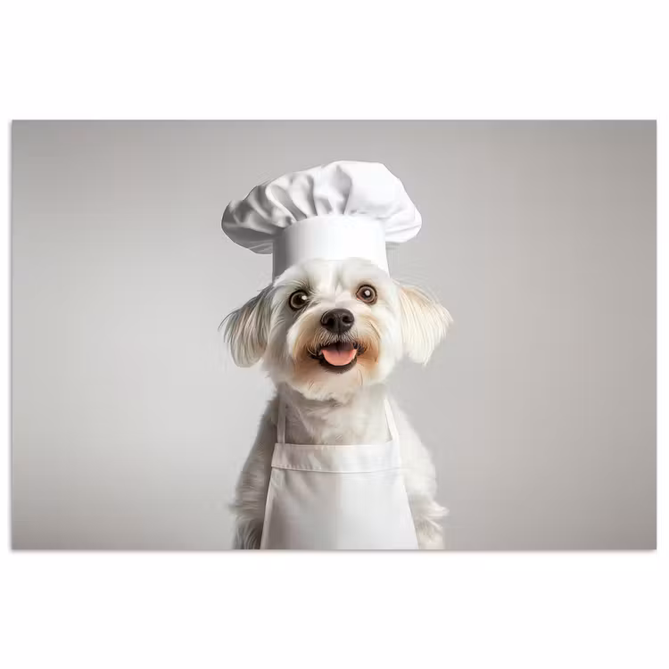 Hond - Wit - Kok poster papier klein -3d