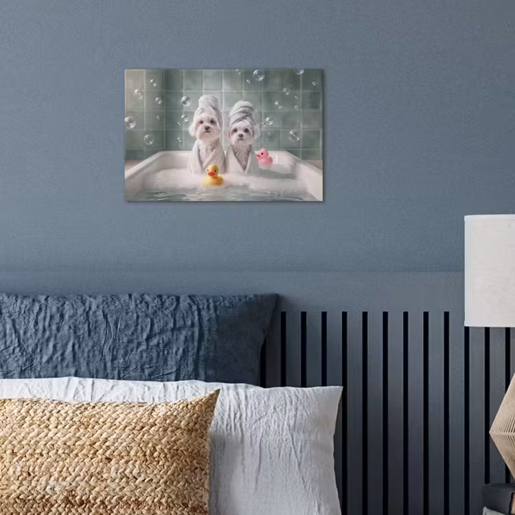Hondjes - Badkuip - Badeendjes - Handdoeken poster papier klein -sfeer2
