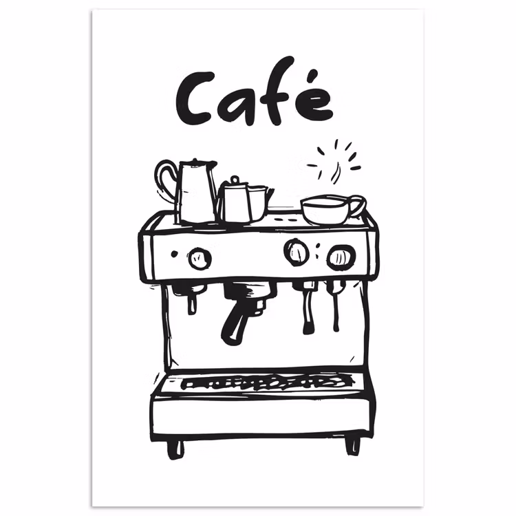 Illustratie - Café - Koffiemachine - Kopjes poster papier klein -3d